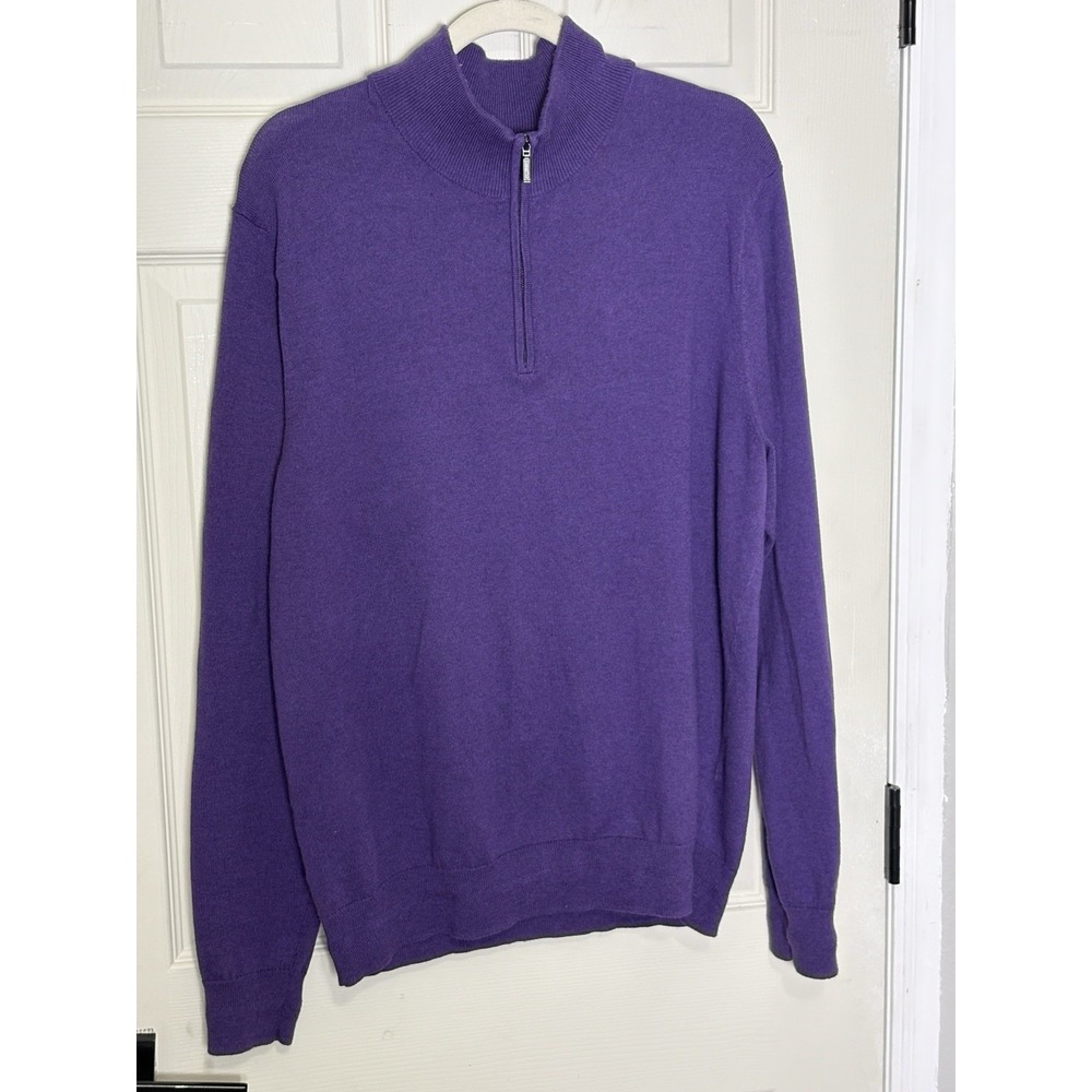 14th & Union Mens L Purple Cotton Cashmere Blend Quarter Zip Sweater Preppy